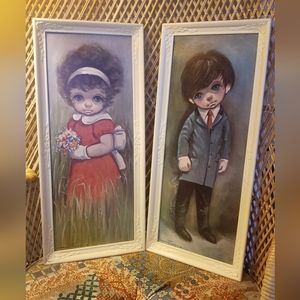 1960's Big Eyes Boy & Girl Lithograph Set